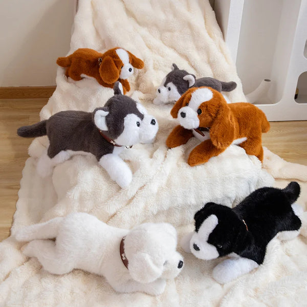 40/60CM Simulation Cute Dog Wear Choker Plush Toy Stuffed Animal Soft Kawaii Lying Pet Puppy Pillow Husky Beagle Doll Toy Gifts