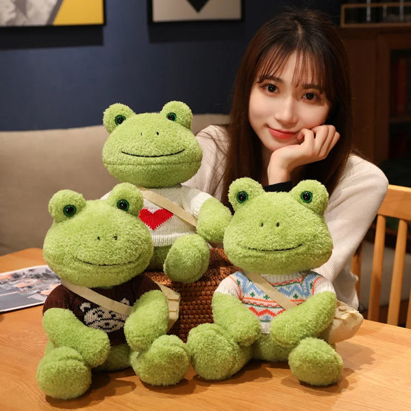 Kawaii Dressing Frog Plush Toy – Soft Stuffed Animal Pillow for Kids’ Birthday Gifts