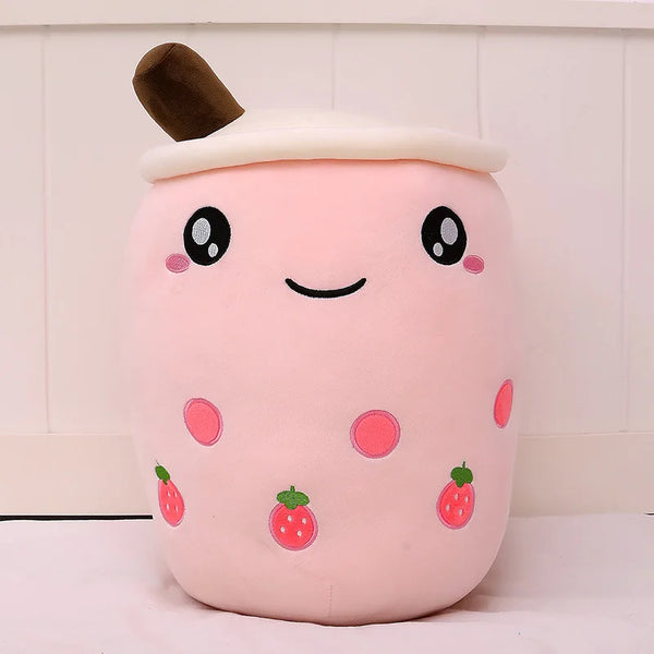 Kawaii Fruit Drink Plush Stuffed Soft Pink Strawberry Milk Tea Plush Boba Tea Cup Toy