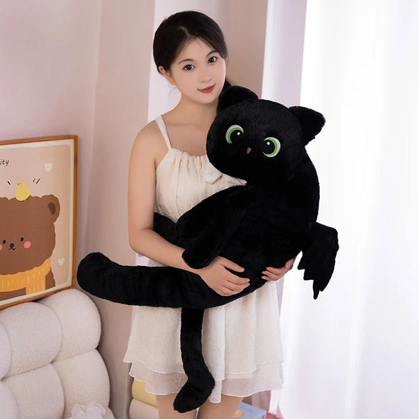 Cute Black Cat Soft Pillow Big Eyes With Wings Kitten Stuffed Doll Halloween Decoration