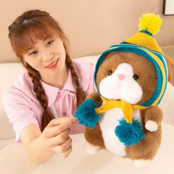 Cute Hamster Wear Hat Plush Toys Sleeping Soft Stuffed Guinea Pig Pillow Cartoon Animal Sofa Cushion Home Decoration Lovely Gift