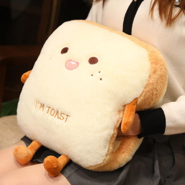 Plush Toast Pillow Cute Bread Stuffed Simulation Food Plushie Soft Warm Hand Pillow