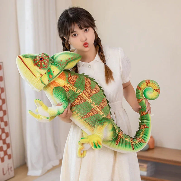 Simulated Yemen Chameleon Plush Toy Large Tall Crowned Lizard Doll