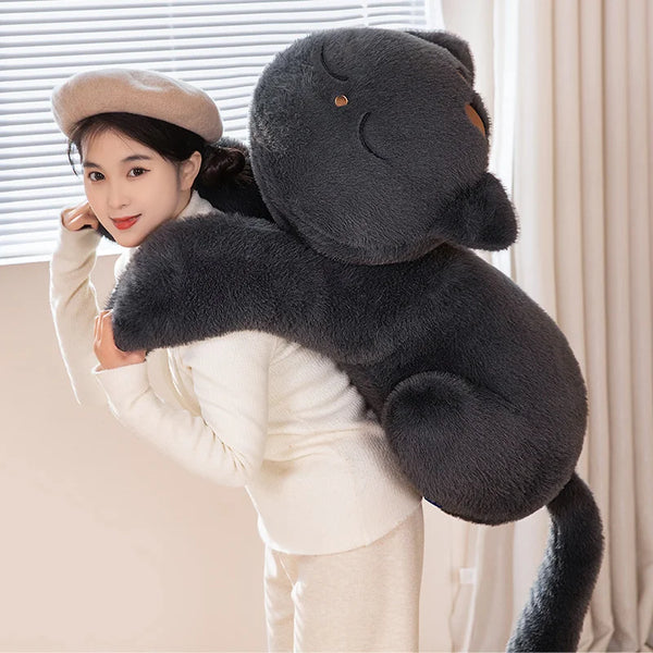 Black Cat Plush Pillow Soft Stuffed Lying Cat Cushion Cute Sleeping Cat Design Lovely Birthday Gift Idea for Cat Lovers