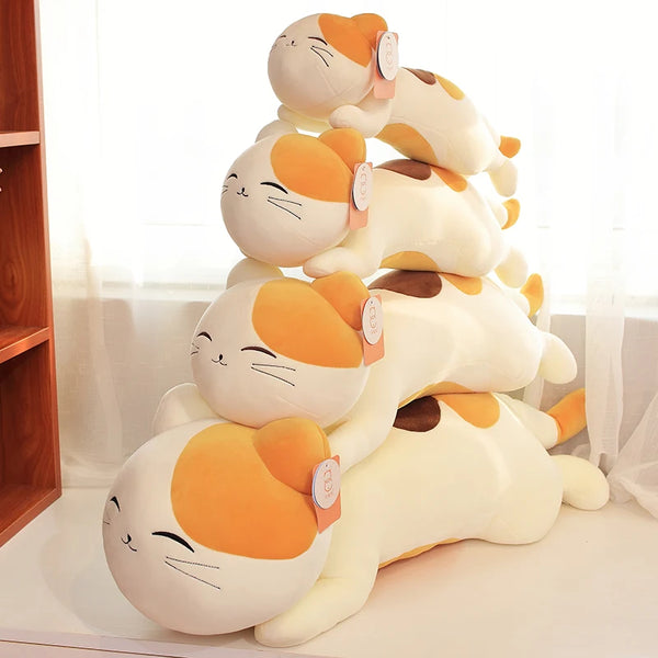 New Huggable Kawaii Cat Plush Pillow – Soft Cartoon Cushion & Stuffed Toy Gift for Girls