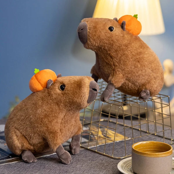 Capybara Plush Doll – A Cozy Companion with Pumpkin Charm