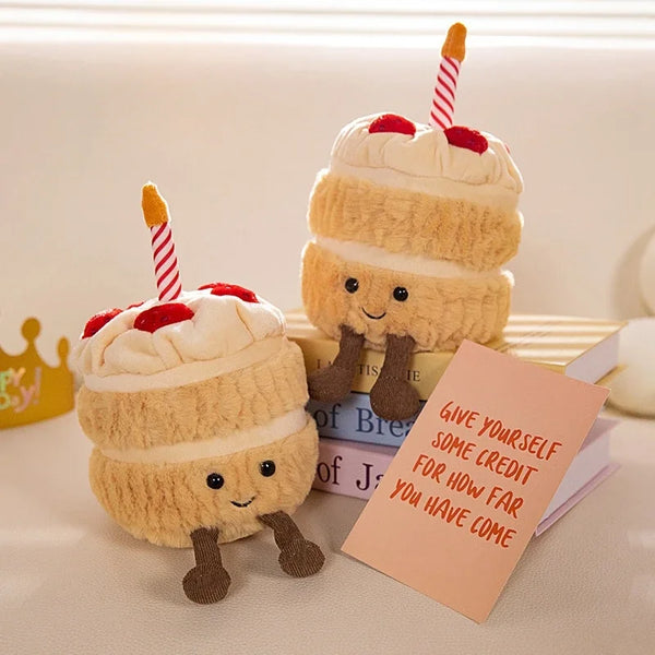 Super Cute Strawberry Cake Plush Toys Stuffed Fruit Ice Cream Snack Plush Birthday Cake Candle Party Decor Gift for Kids Baby