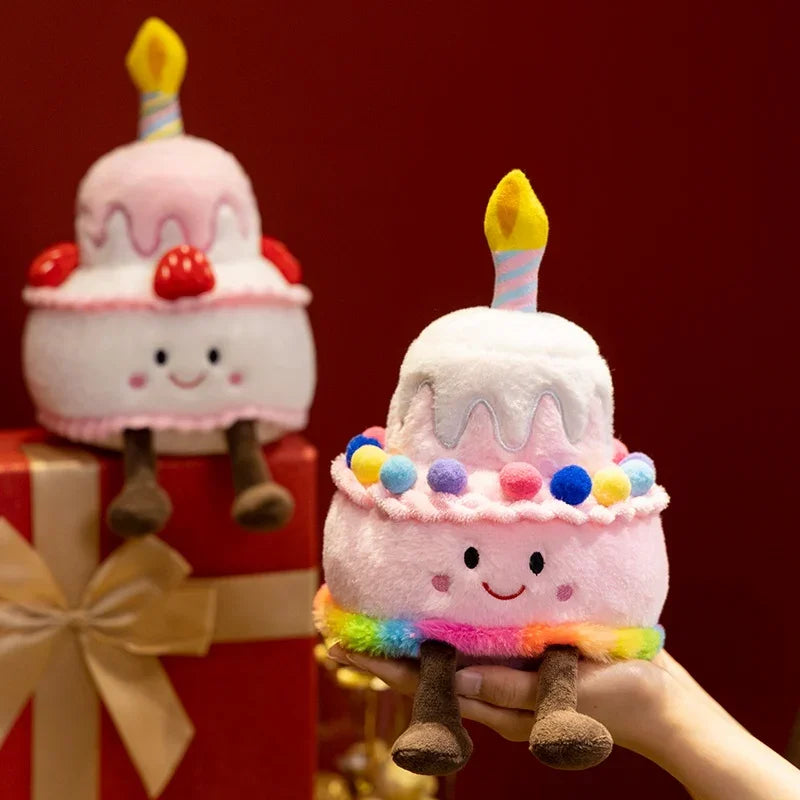 Creative Strawberry Cake Plush Toy Stuffed Food Dessert Pillow Kawaii Sweet Birthday Cake Candle Party Decoration Gift