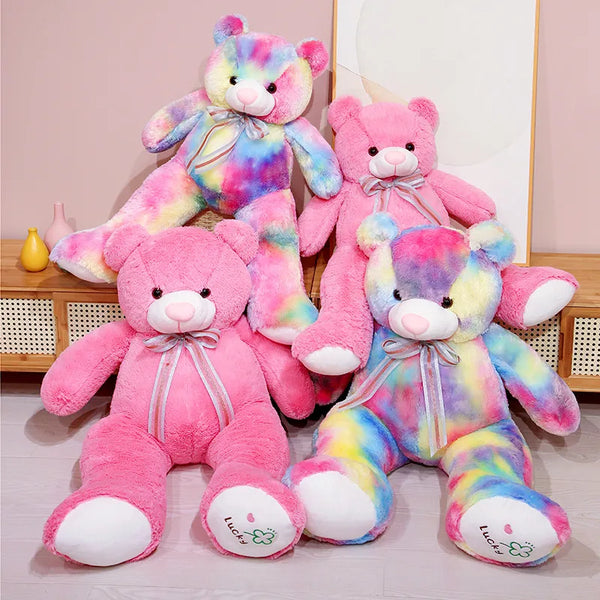 Cartoon Pink Rainbow Colors Teddy Bear Plush Doll – Where Color Meets Cuteness | Kawaii Snuggle