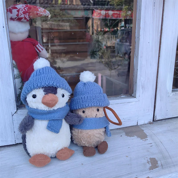 16cm Cartoon Peanut Or Penguin With Hat Scarf Camera Plush Animal Keychain Car Hang Doll Decor Backpack Pendant Cute Gifts