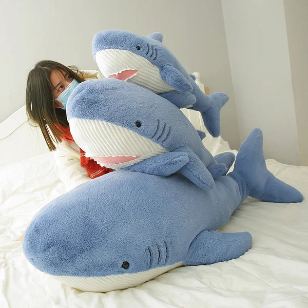 Blue Narwhal and Grey Shark Plush Toys – Soft Sea Animal Pillows