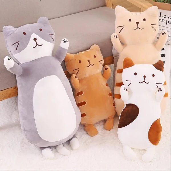long body fat cat sweet kitten gray brown lovely cartoon animal cute plush toy