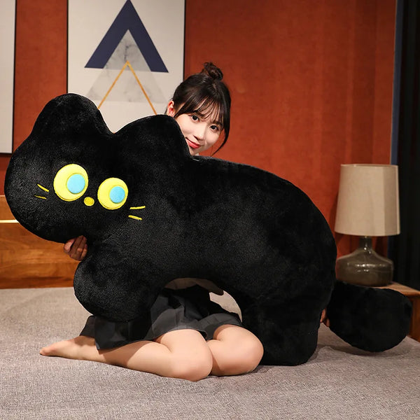 Cartoon Big Eyes Black Cat Plush Sleeping Pillow