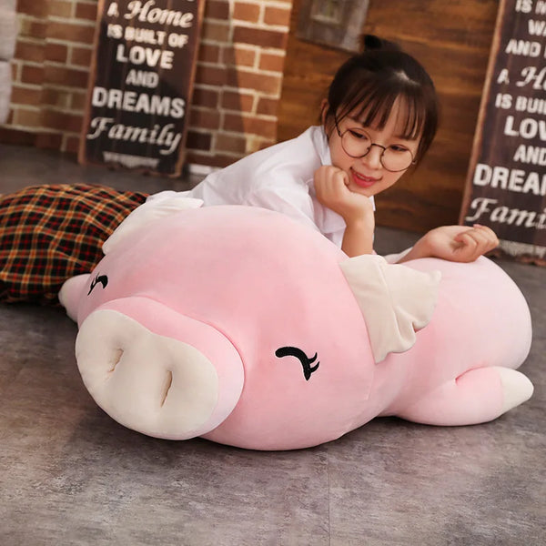 Fat Pig Stuffed Doll Lying Plush Piggy Toy White/Pink Animals