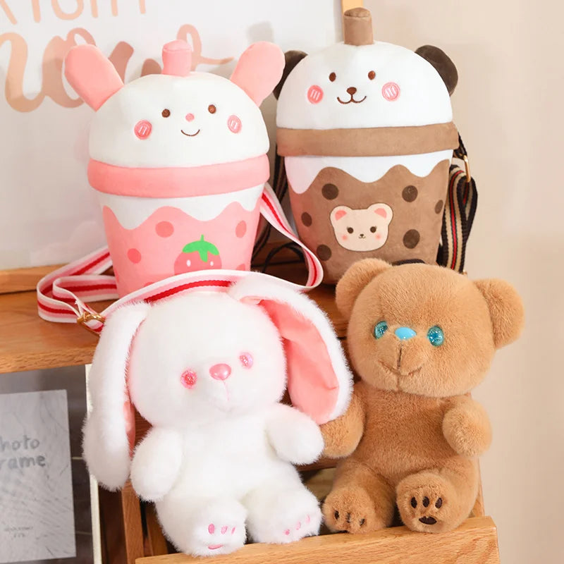 Creative Bichon Dog Toy in A Boba Cup Bag Teacup Bear Bunny Crossbody Bags