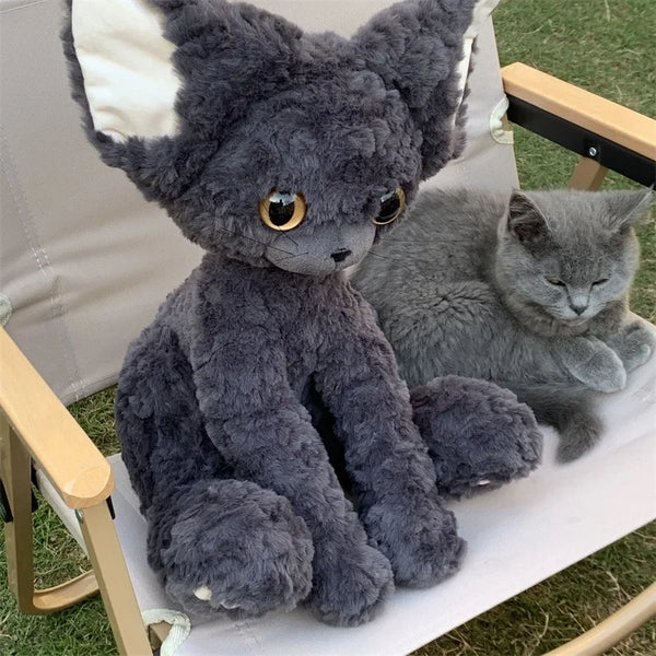 Kawaii Black Devon Cat Animal Plush Doll Sitting Realistic Plush Cat