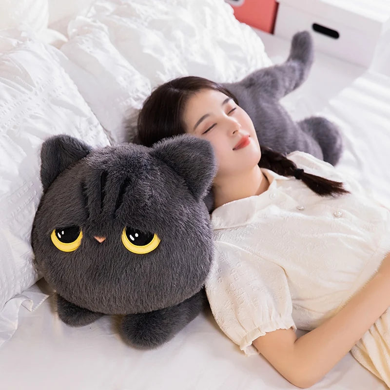 Big Soft Black Cat Sleeping Pillow – Stuffed Animal Cushion Gift