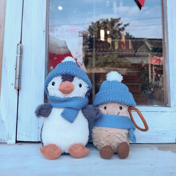 16cm Cartoon Peanut Or Penguin With Hat Scarf Camera Plush Animal Keychain Car Hang Doll Decor Backpack Pendant Cute Gifts