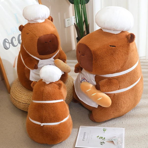Cosplay Chef Capibara Plush Toys Pastry Bakery Brown Bear Teddy Bear Stuffed Capybara Dolls With Bread Wearing White Chef Hat