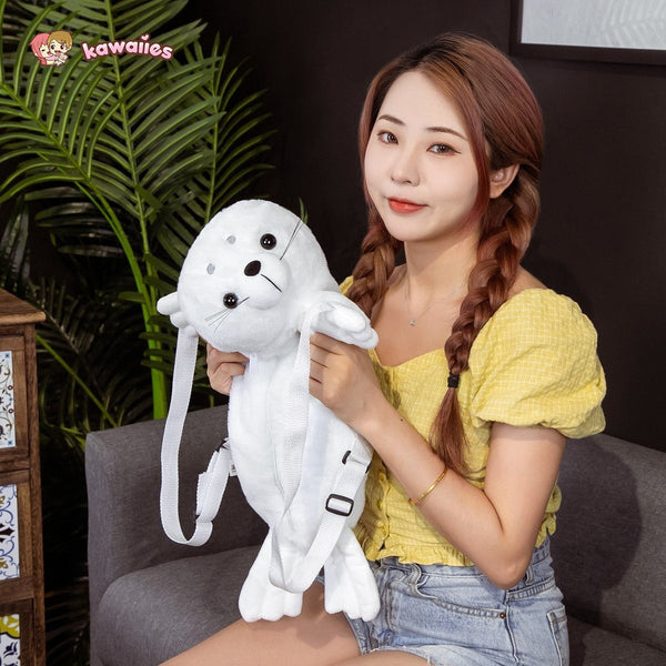 Baby White Seal Plush Backpack