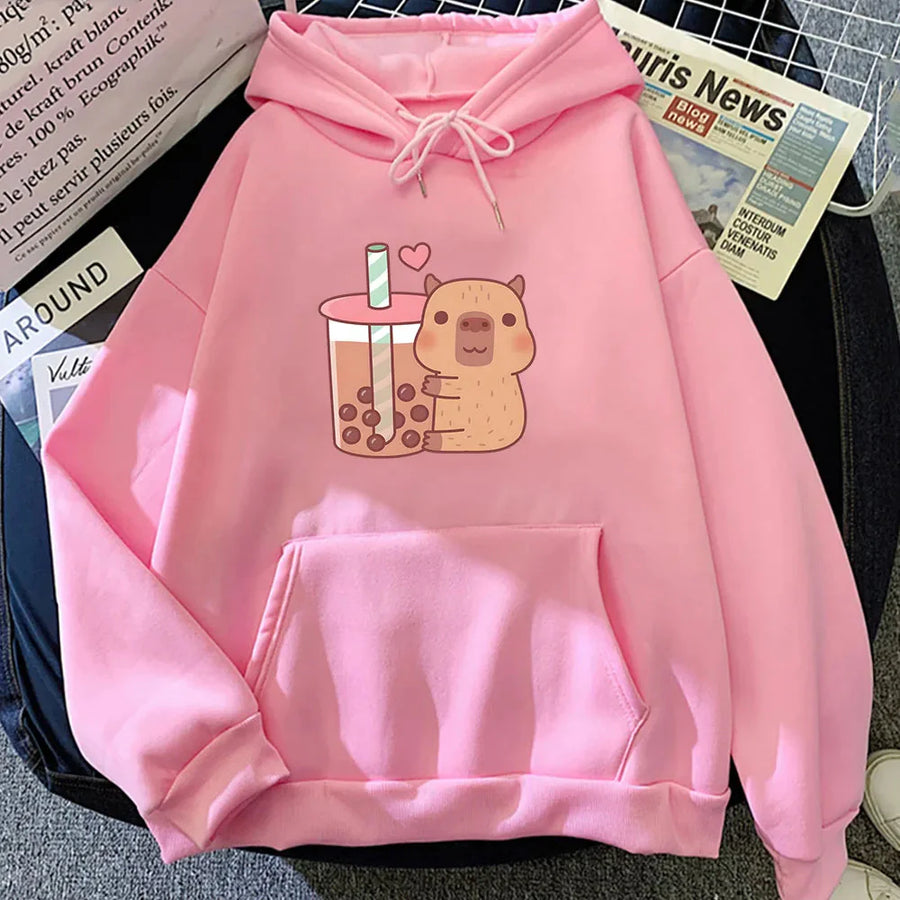 Capybara Hugging Drinking Bubble Tea Unisex Hoodie