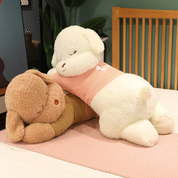 Fluffy Sleeping Brown White Dog Bear Plushie