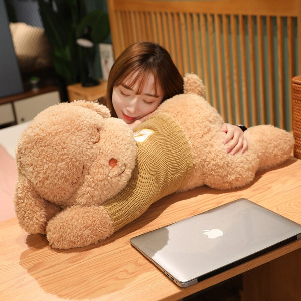 Fluffy Sleeping Brown White Dog Bear Plushie