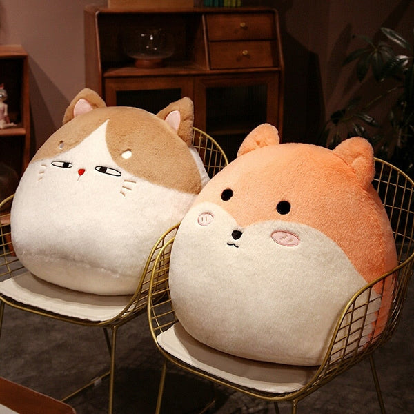 Round Cat Bunny Fox Pillow Plushie Collection