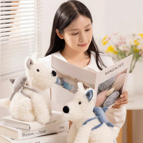 Schnauzer Dog With Shark Bag Plush