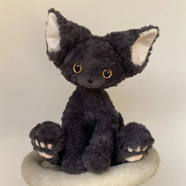 Kawaii Black Devon Cat Animal Plush Doll Sitting Realistic Plush Cat