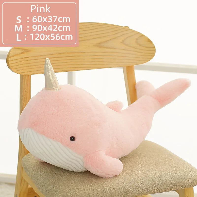 Blue Narwhal and Grey Shark Plush Toys – Soft Sea Animal Pillows