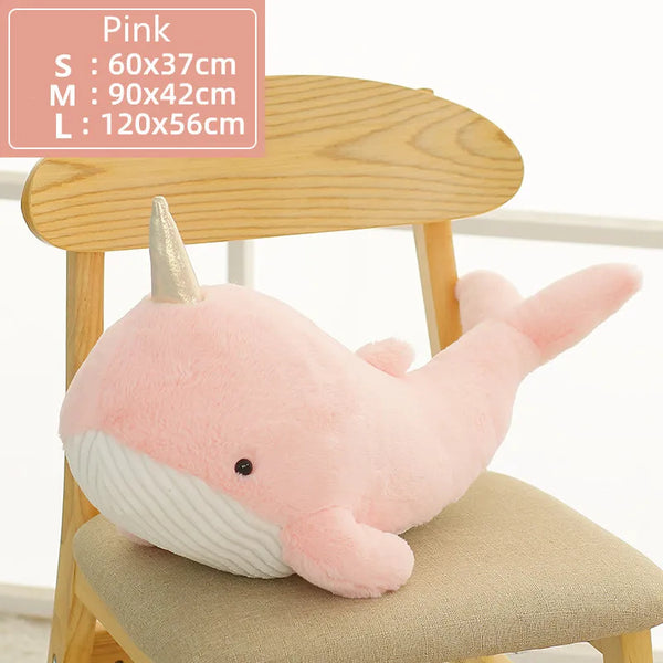 Blue Narwhal and Grey Shark Plush Toys – Soft Sea Animal Pillows