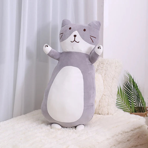 long body fat cat sweet kitten gray brown lovely cartoon animal cute plush toy