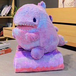 Colorful Dinosaur Plush Toy with Flannel Blanket Fuzzy Giant Dino Rainbow Colors