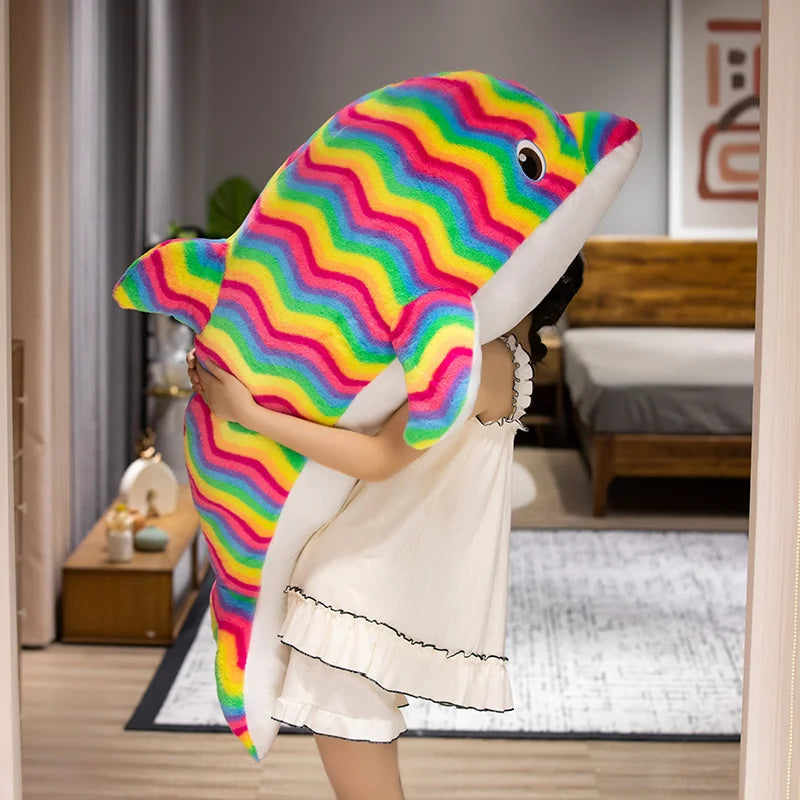 Kawaii Cartoon Colorful Giant Dolphin Plush Doll Pillow Rainbow Marine Animal