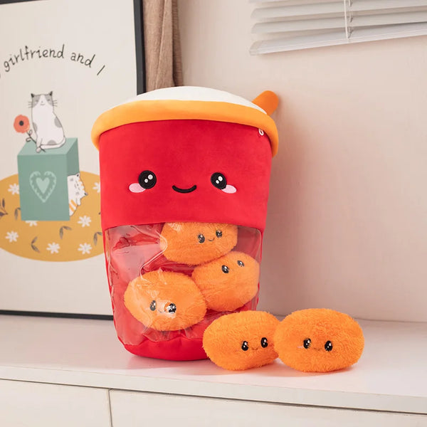 Boba Plushies Mini Dolls in a Boba Cup Can Flip Boba Tea Toy Many Size Boba Tea