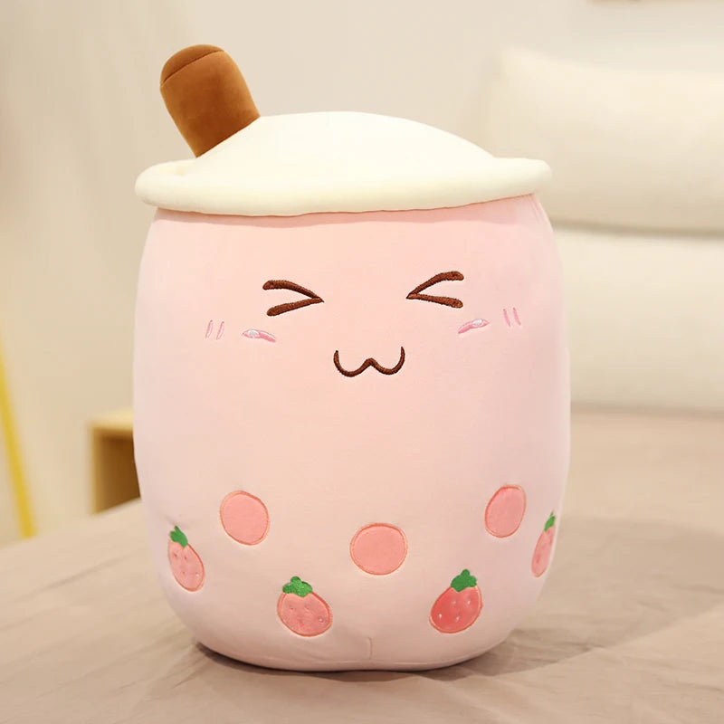 Fruit Bubble Tea Cup Plush Toys Real Life Boba Food With Suction Pillow