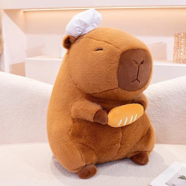 Cosplay Chef Capibara Plush Toys Pastry Bakery Brown Bear Teddy Bear Stuffed Capybara Dolls With Bread Wearing White Chef Hat
