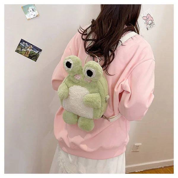 Cute plush frog backpack funny cartoon school bag small shoulder bag