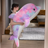 Kawaii Cartoon Colorful Giant Dolphin Plush Doll Pillow Rainbow Marine Animal