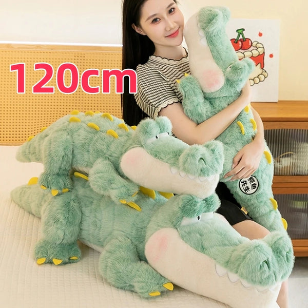 Bonito macio verde gigante crocodilo brinquedo de pelúcia fofo completo animal de pelúcia travesseiro boneca selva jacaré sofá almofada presentes aniversário