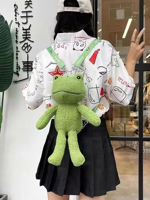 Cute plush frog backpack funny cartoon school bag small shoulder bag