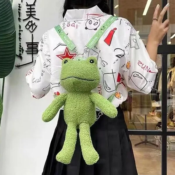 Cute plush frog backpack funny cartoon school bag small shoulder bag