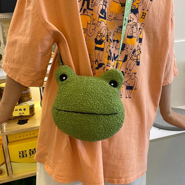 Cute plush frog backpack funny cartoon school bag small shoulder bag