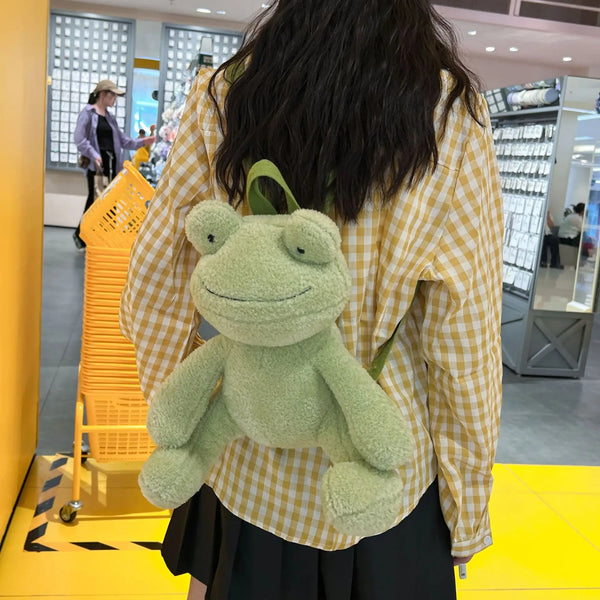 Women Funny Frog backpack net red plush frog bag ins girl cute schoolbag