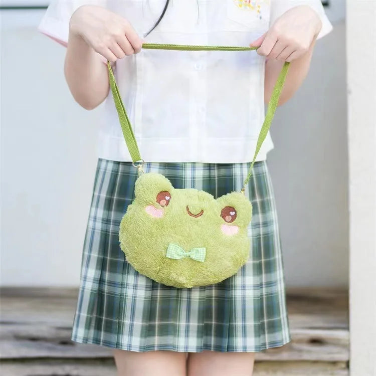 Women Funny Frog backpack net red plush frog bag ins girl cute schoolbag