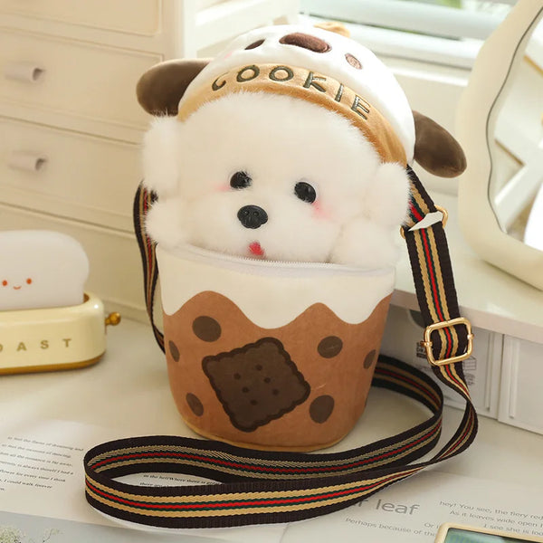 Creative Bichon Dog Toy in A Boba Cup Bag Teacup Bear Bunny Crossbody Bags