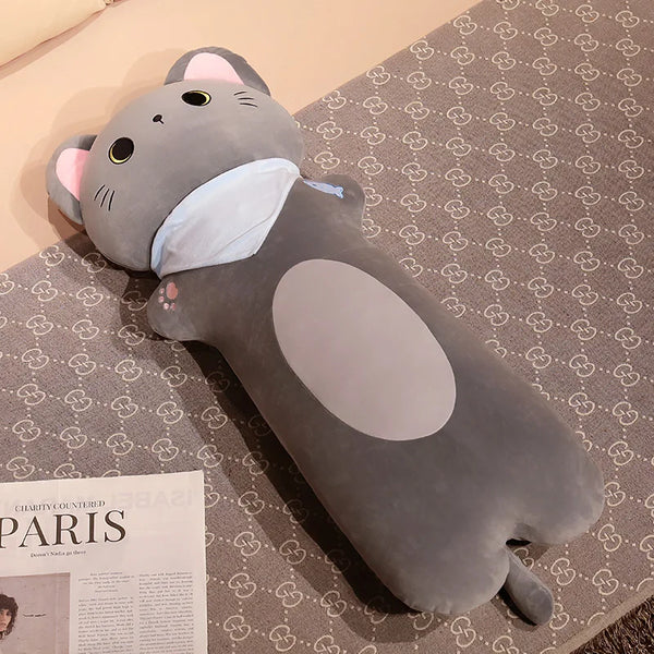 Cat Long Pillow Stuffed Soft Cartoon Animal Bolster Plushie Sleeping Leg Support