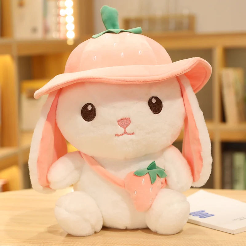 Lovely Plush Fruit Rabbit with Hat Dolls Cartoon Rabbit Pillow