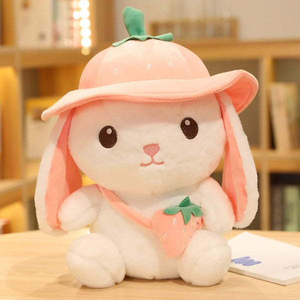 Lovely Plush Fruit Rabbit with Hat Dolls Cartoon Rabbit Pillow